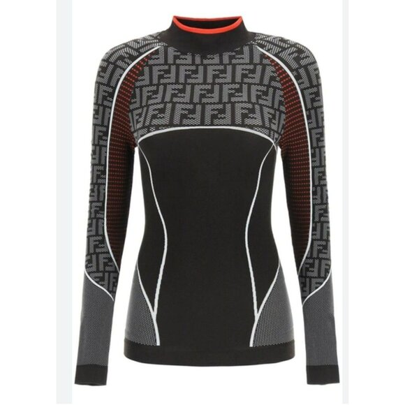 Fendi FF Motif Ski Top Women Large, Winter Sweater Figure Hug, Mock Neck… - Picture 2 of 6